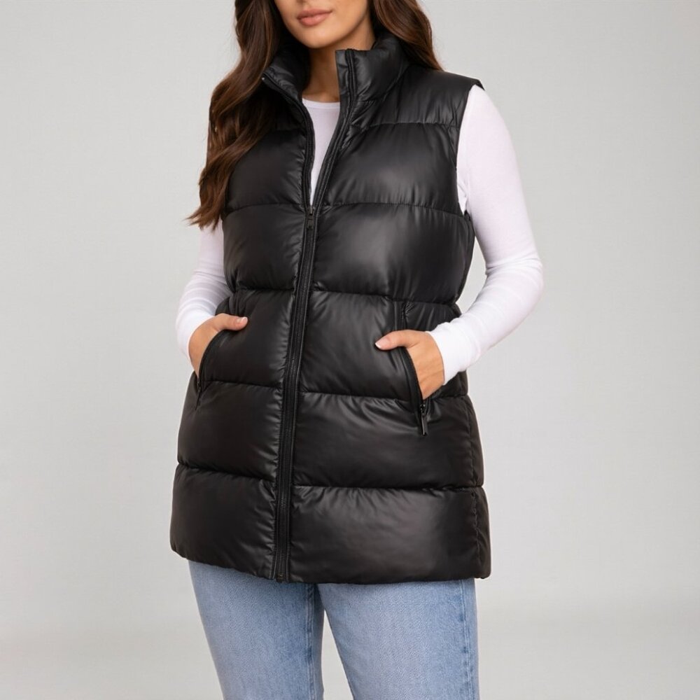 Good American Faux Leather Puffer Vest Black Size 1/2 or S/M - NEW with tags